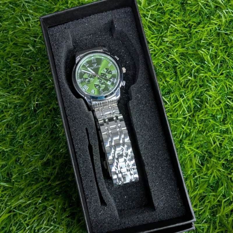 Silver Chain Watch for Women with Green Big Dial - FNGEEN