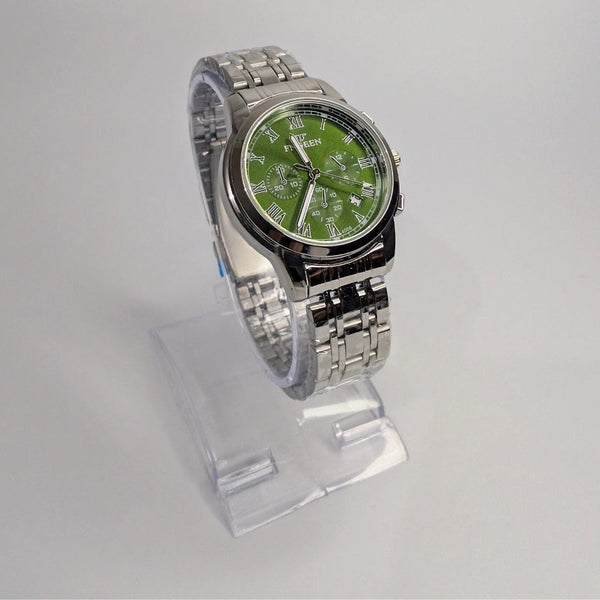 Silver Chain Watch for Women with Green Big Dial - FNGEEN