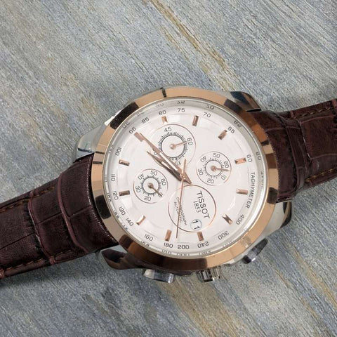 Tissot Brown Leather Strap Chronograph Watch with Quartz Dial image 3