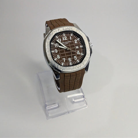Patek Philippe Brown Silicon Strap Watch with Quartz Dial image 0