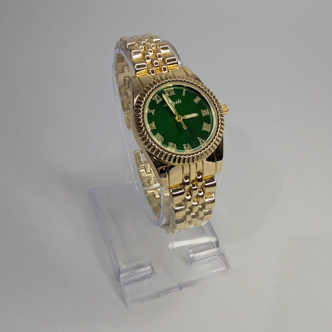 Golden Chain Aogili Watch with Green Round Dial
