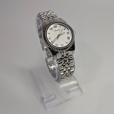 Silver Chain Aogili Watch with White Round Dial