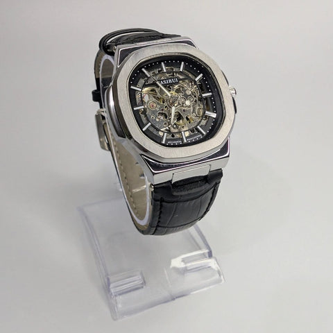 Skeleton Watch CASIRUI Automatic Dial Black Leather
