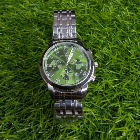Silver Chain Watch for Women with Green Big Dial - FNGEEN
