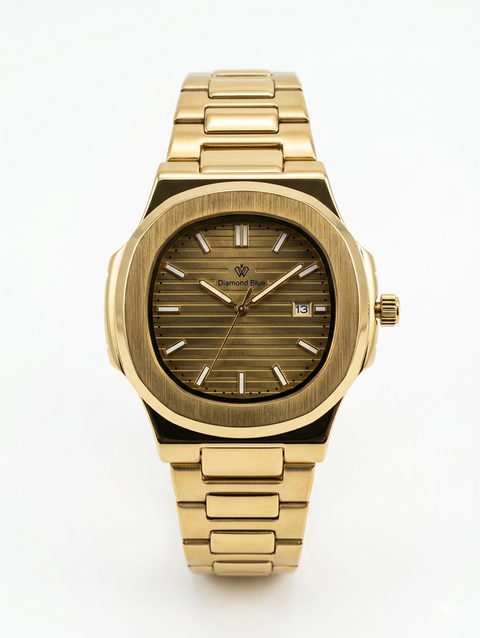 Diamond Blue Watch Black Dial Two Tone Silver Gold Chain