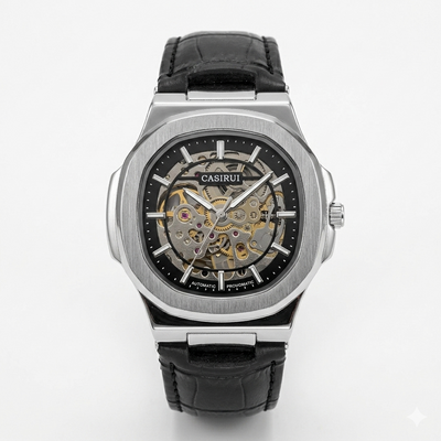 Casirui Skeleton Automatic Watch with Leather Strap