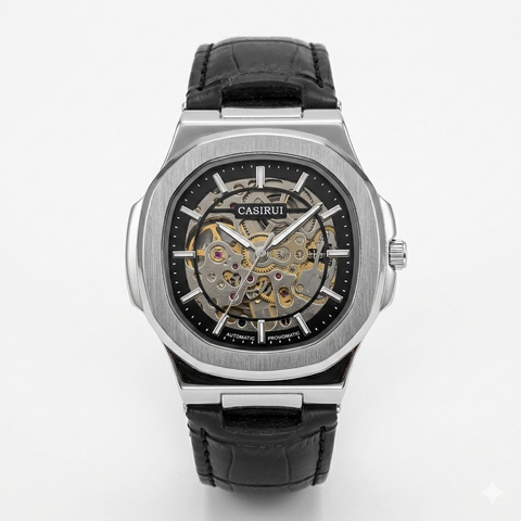 Skeleton Watch CASIRUI Automatic Dial Leather Strap