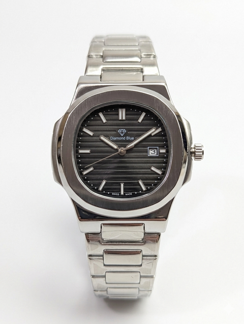Diamond Blue Watch Black Dial Two Tone Silver Gold Chain