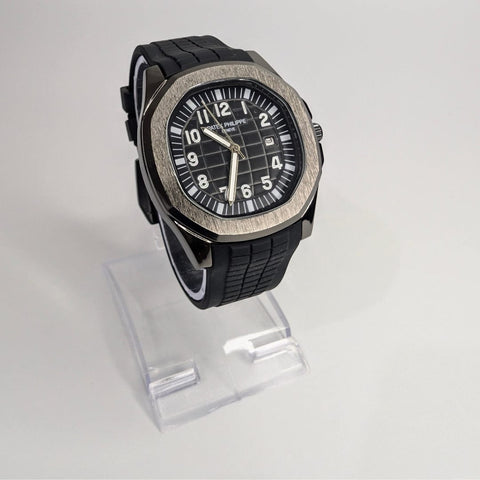 Strap Watch Patek Phillippe Black Silicon with Black Quartz Dial 