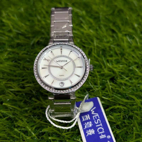 WESTCI-II Silver Chain Watch With White Dial