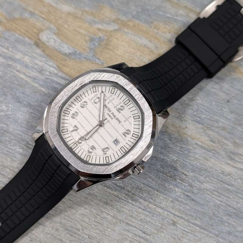 Patek Philippe Black Silicon Strap Watch with White Quartz Dial - Image 2