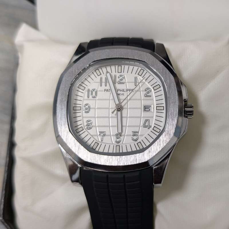 Patek Philippe Black Silicon Strap Watch with White Quartz Dial - Image 4