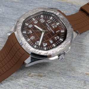 Patek Philippe Brown Silicon Strap Watch with Quartz Dial