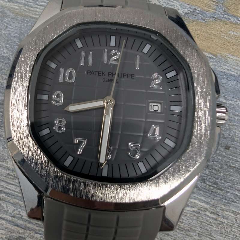 Patek Philippe Grey Silicon Strap Watch with White Quartz Dial - Image 3