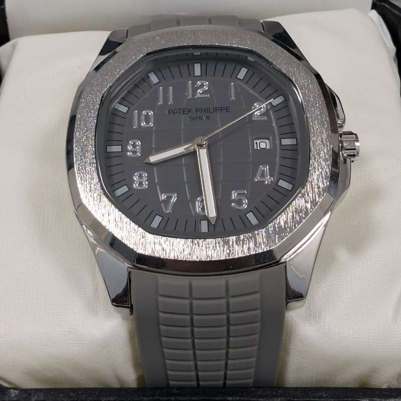 Patek Philippe Grey Silicon Strap Watch with White Quartz Dial - Image 4