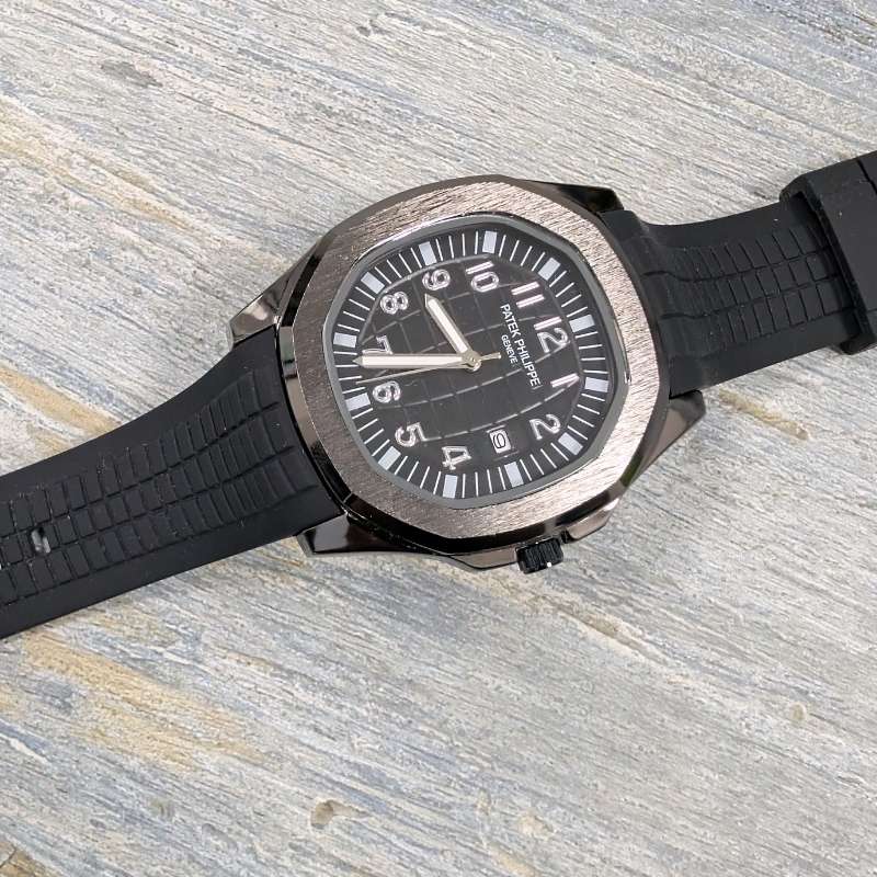 Strap Watch Patek Phillippe Black Silicon with Black Quartz Dial - Image 2