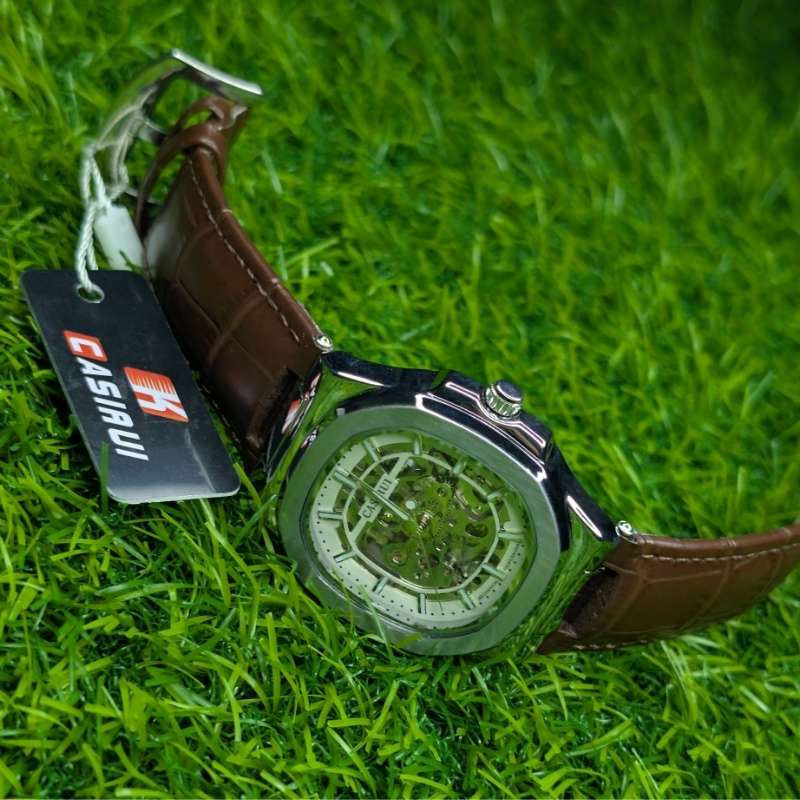 Skeleton Watch CASIRUI Automatic Dial Brown Leather
