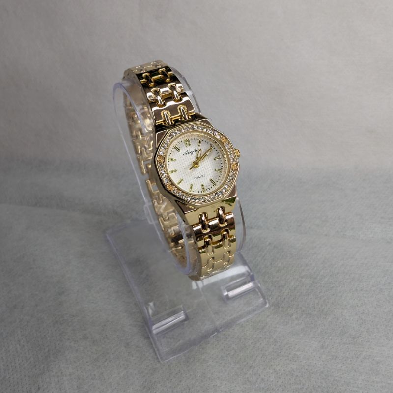 Gold Chain Aogili Watch with White Octagonal Dial