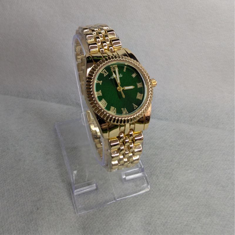 Golden Chain Aogili Watch with Green Round Dial