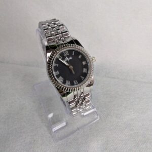 Silver Chain Aogili Watch with Black Round Dial