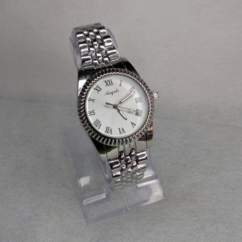 Silver Chain Aogili Watch with White Round Dial