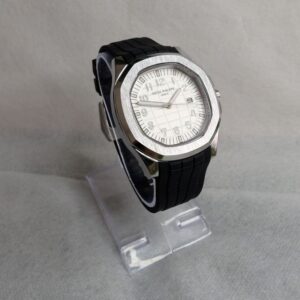 Patek Philippe Black Silicon Strap Watch with White Quartz Dial