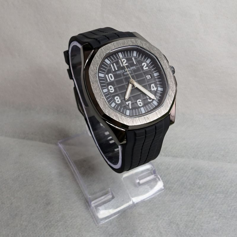 Strap Watch Patek Phillippe Black Silicon with Black Quartz Dial