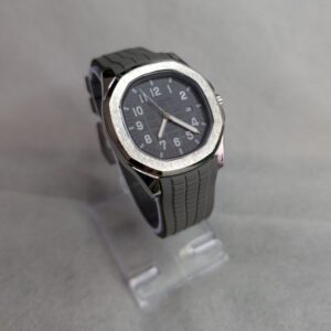 Patek Philippe Grey Silicon Strap Watch with White Quartz Dial