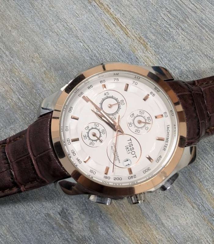 Tissot Brown Leather Strap Chronograph Watch with Quartz Dial