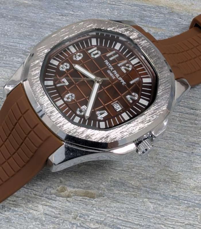 Patek Philippe Brown Silicon Strap Watch with Quartz Dial