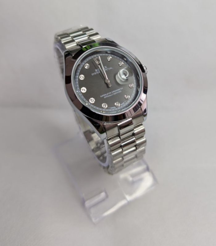 Rolex Silver Golden Quartz Black Dial Watch
