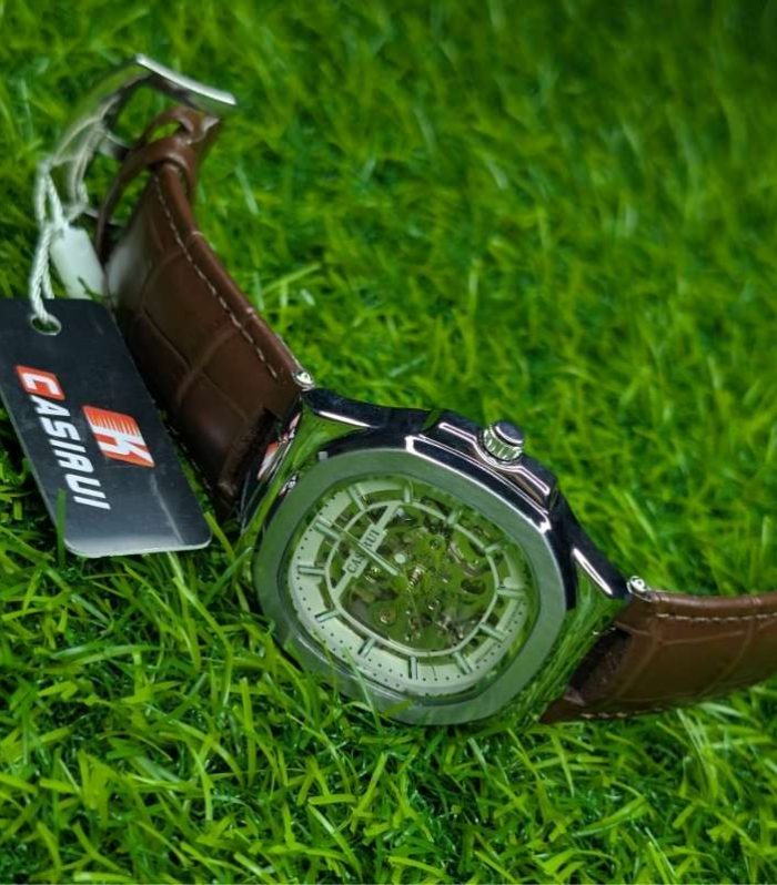 Skeleton Watch CASIRUI Automatic Dial Brown Leather