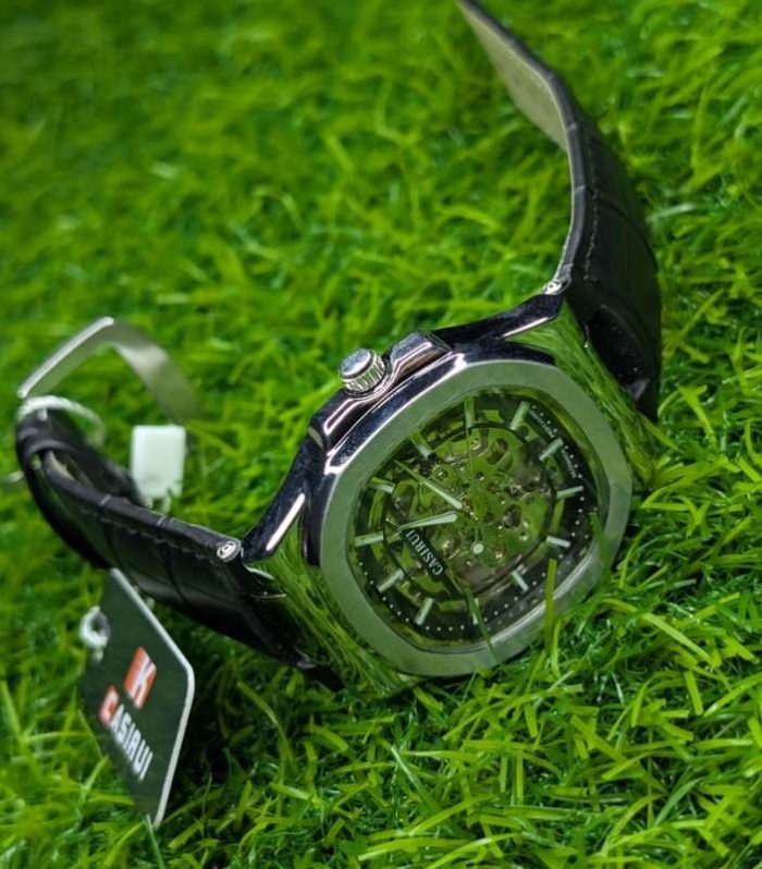 Skeleton Watch CASIRUI Automatic Dial Black Leather