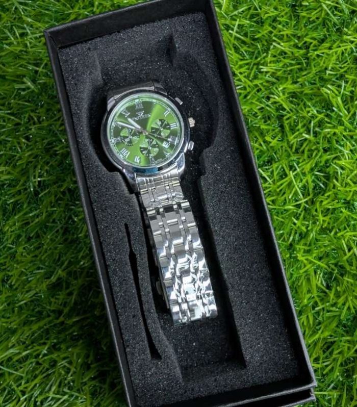 Silver Chain Watch for Women with Green Big Dial - FNGEEN