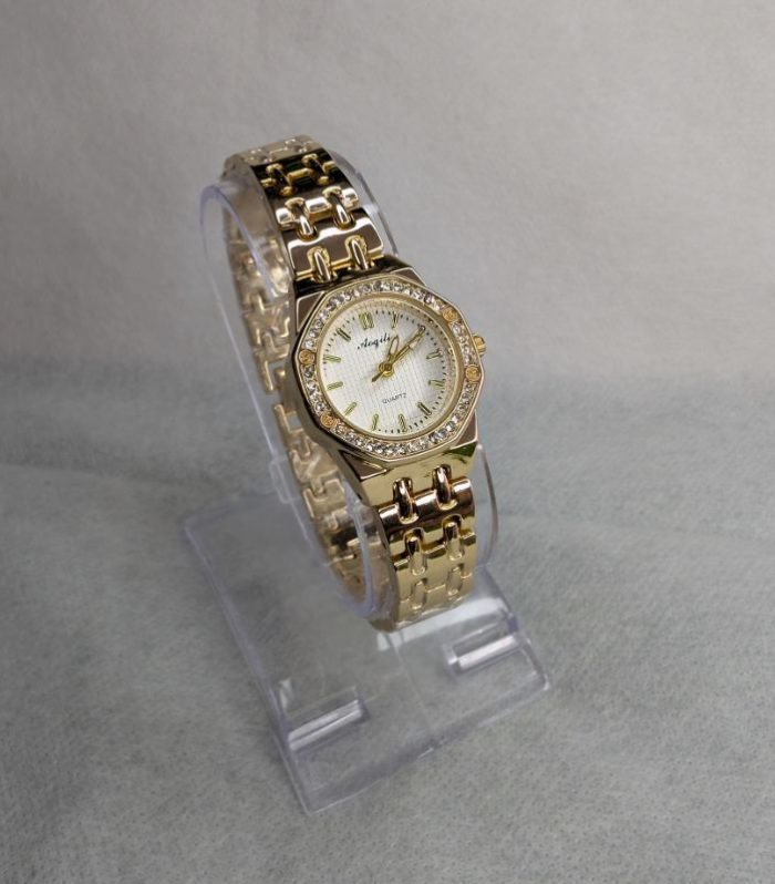 Gold Chain Aogili Watch with White Octagonal Dial