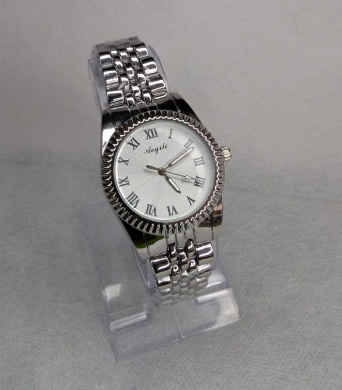 Silver Chain Aogili Watch with White Round Dial