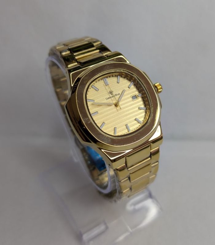 Diamond Blue Watch Gold Black Dial Gold Chain
