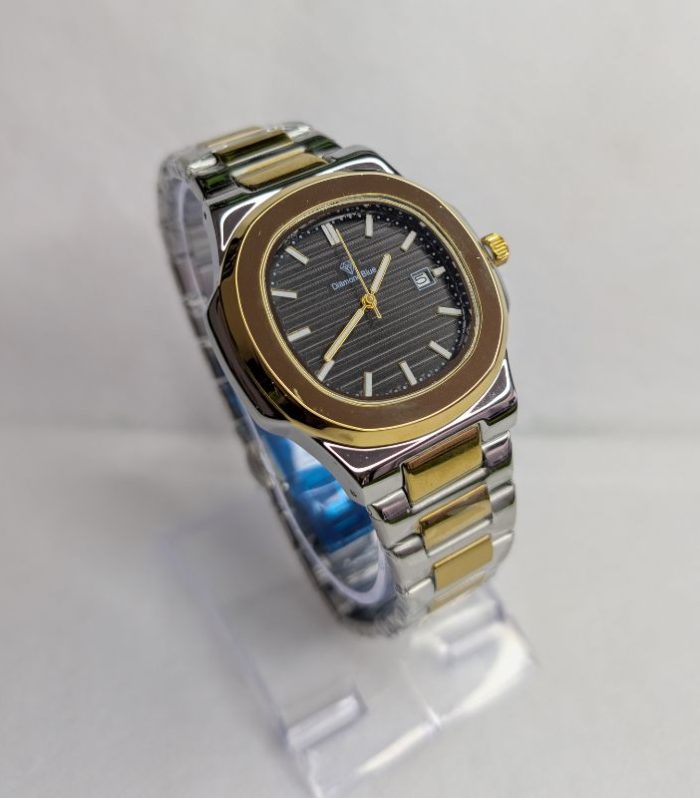 Diamond Blue Watch Black Dial Two Tone Silver Gold Chain