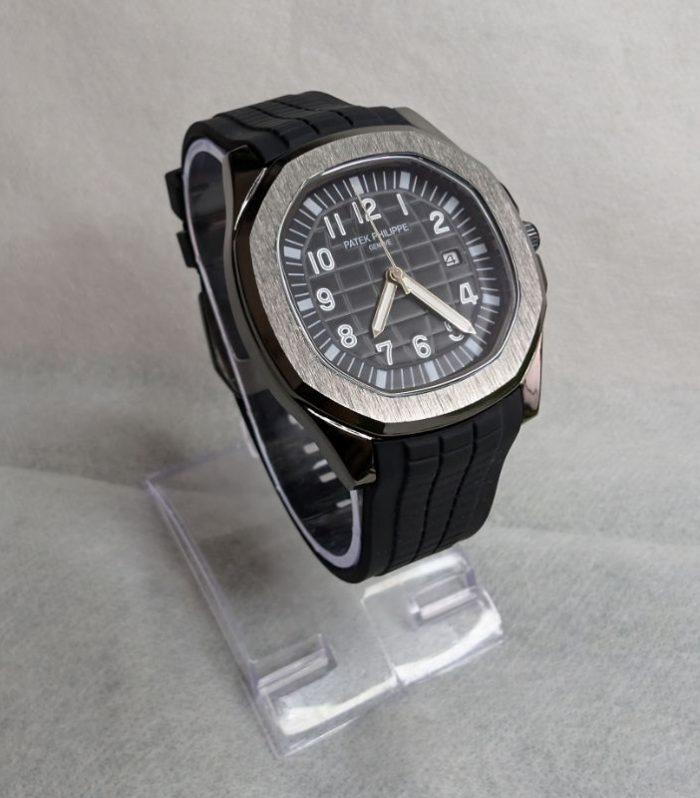 Strap Watch Patek Phillippe Black Silicon with Black Quartz Dial