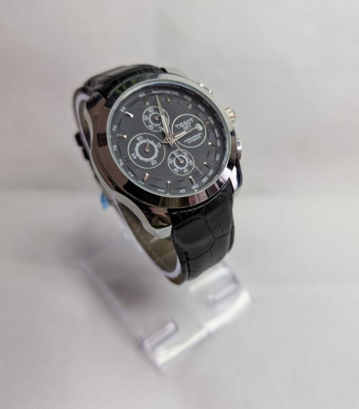 Tissot Black Leather Strap Choronograph Watch with Quartz Dial