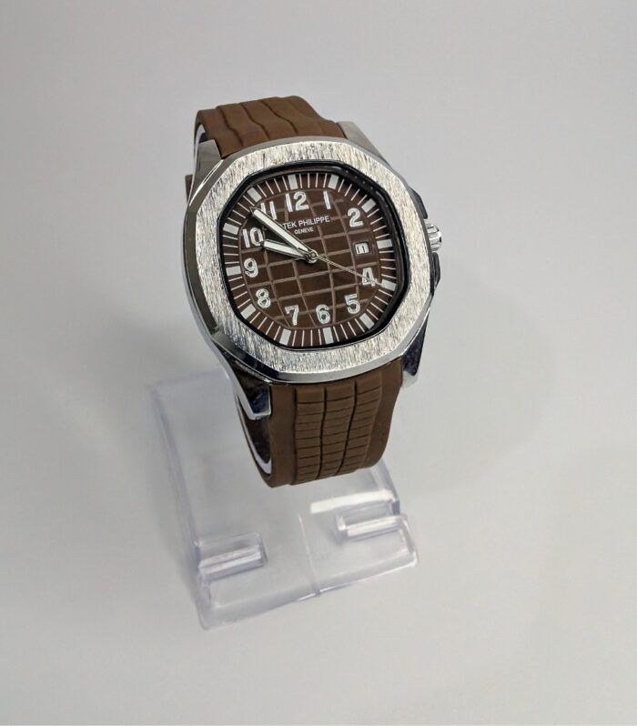 Patek Philippe Brown Silicon Strap Watch with Quartz Dial