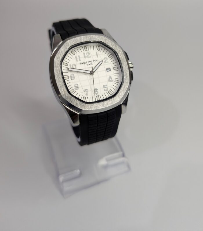 Patek Philippe Black Silicon Strap Watch with White Quartz Dial