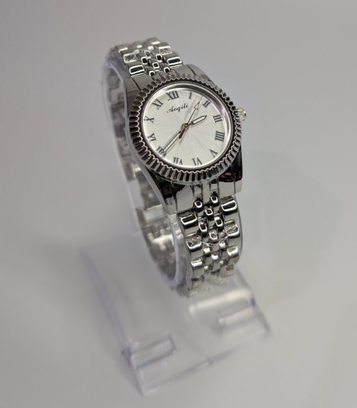 Silver Chain Aogili Watch with White Round Dial