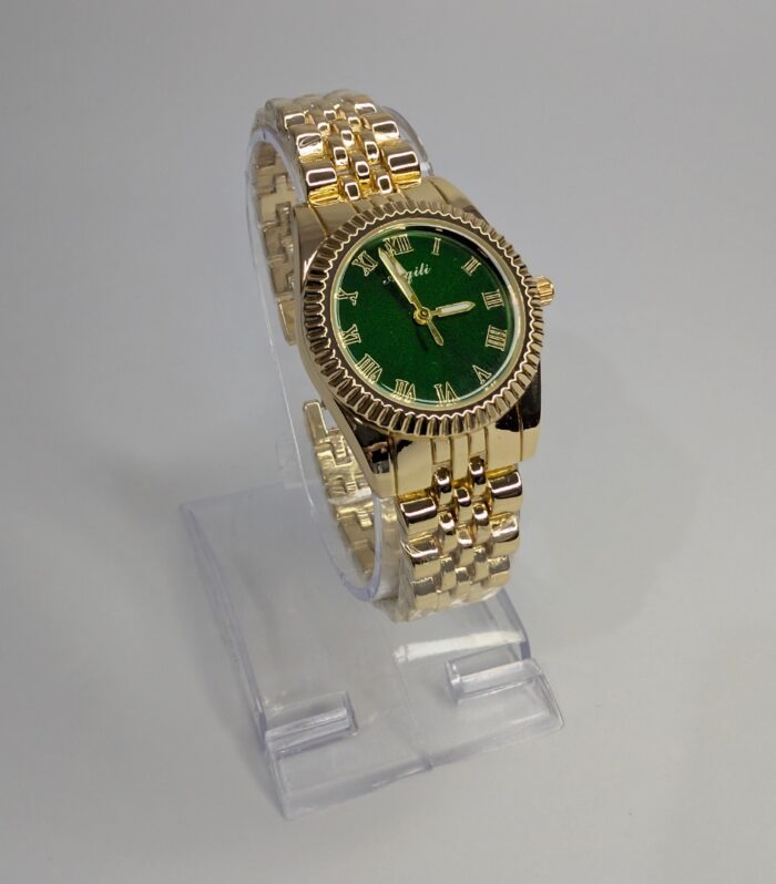 Golden Chain Aogili Watch with Green Round Dial