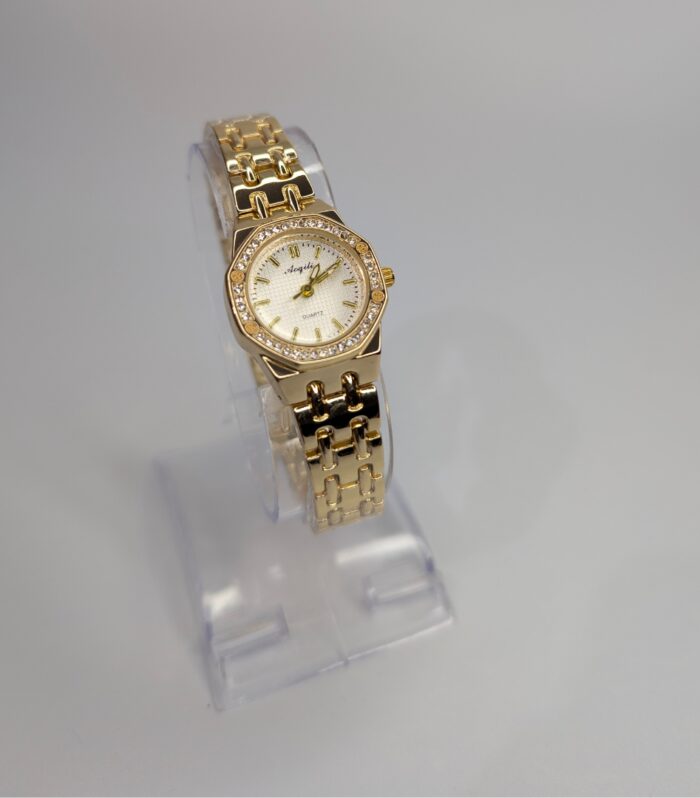 Gold Chain Aogili Watch with White Octagonal Dial