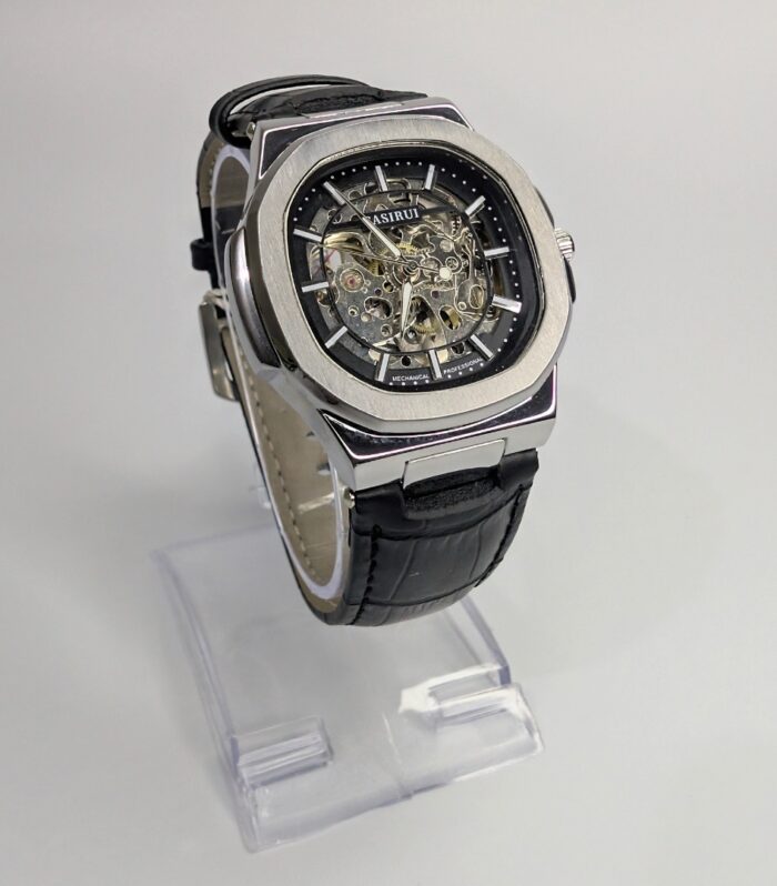 Skeleton Watch CASIRUI Automatic Dial Black Leather